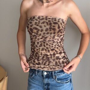 Zara Leopard Cheetah Print Strapless Top